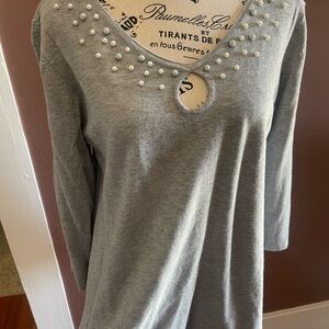 Gray Pearl-Embellished Women's Top